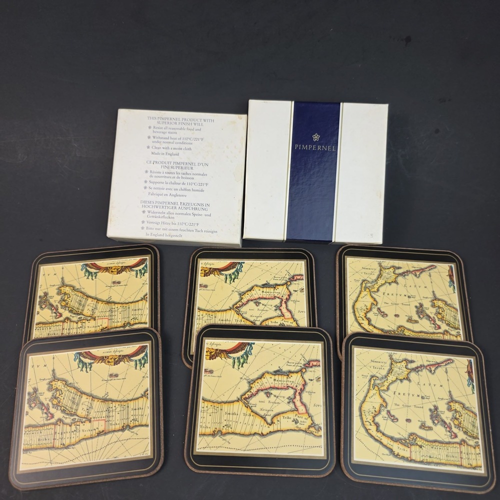 Pimpernel Bermuda Map Coasters Set of 6 Vintage Nautical Decor Made in England